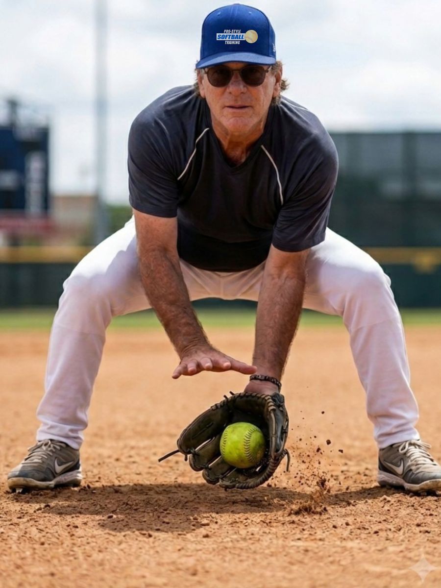 Darren-Elliott-demonstrating-proper-fielding-during-a-softball-team-clinic Darren-Elliott-demonstrating-proper-fielding-during-a-softball-team-clinic