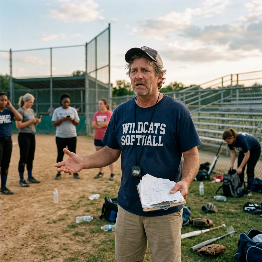 frustrated-manager-looking-at-his-softball-players-on-their-phones
